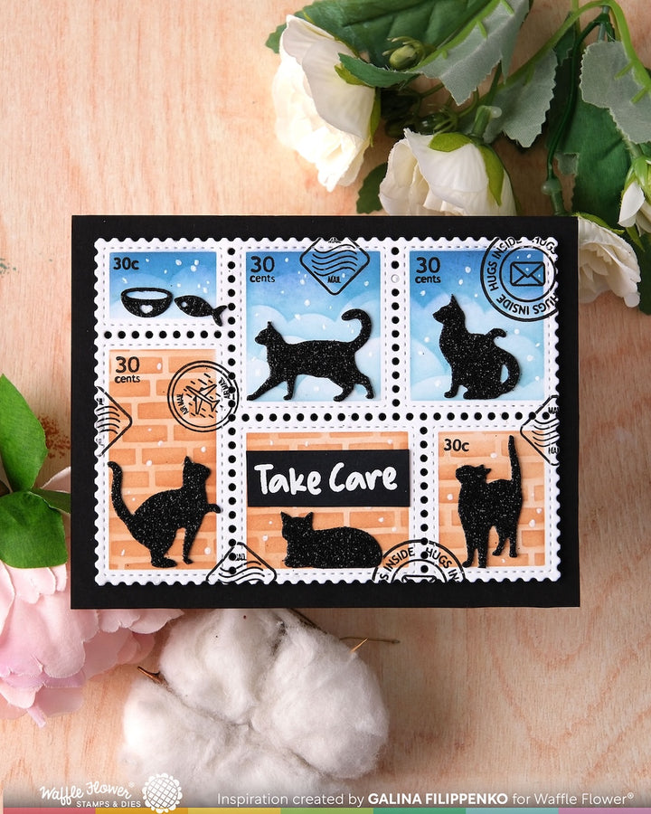 Waffle Flower - Postage Collage Cat Silhouettes Stamp Set