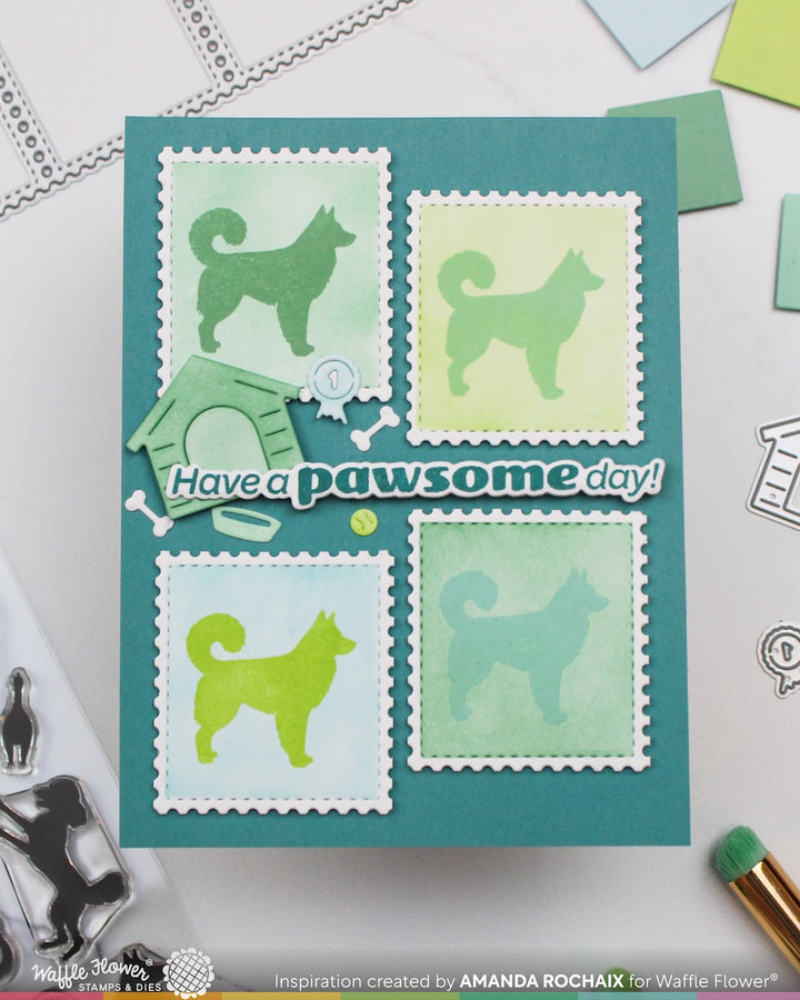 Waffle Flower - Postage Collage Dog Silhouettes Stamp Set