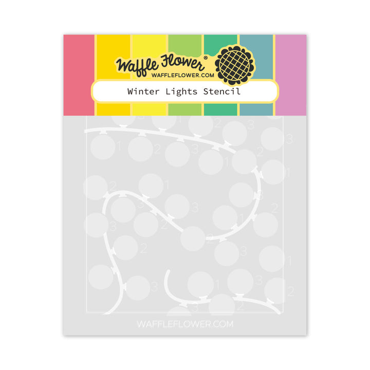 Waffle Flower Winter Lights Stencil in its packaging