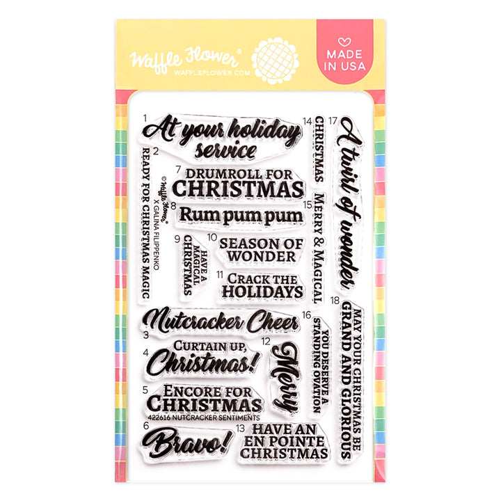 Waffle Flower Nutcracker Sentiments Stamp Set in its packaging