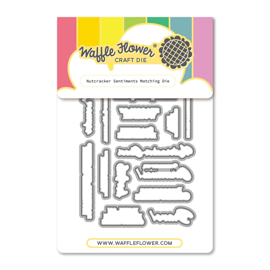 Waffle Flower Nutcracker Sentiments Matching Die in its packaging