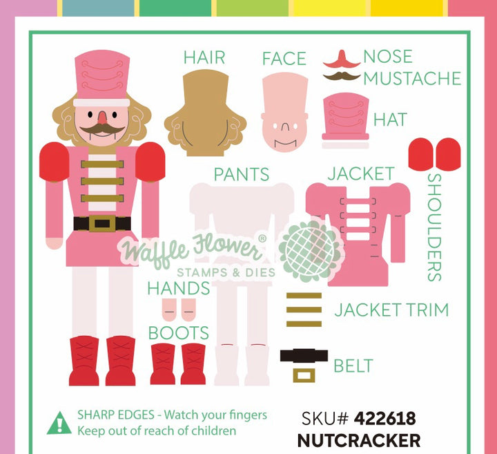 Waffle Flower Nutcracker Die pieces shown assembled and coloured in