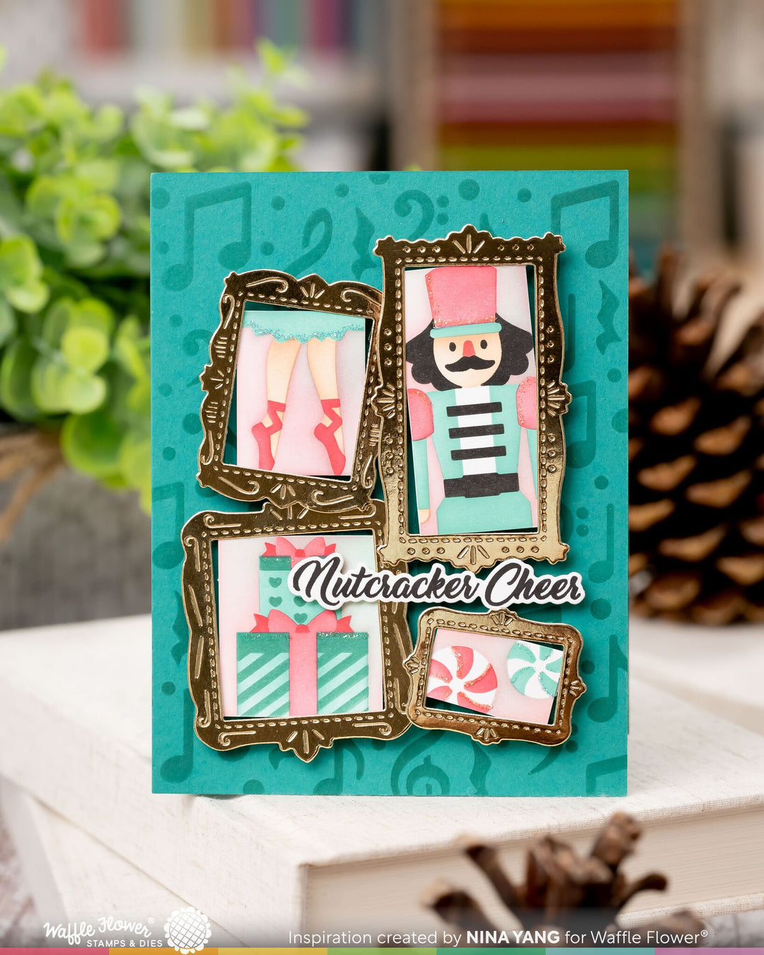 Project made with the Waffle Flower Postage Collage Nutcracker Stencil by Nina