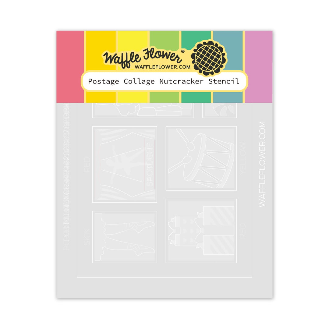 Waffle Flower Postage Collage Nutcracker Stencil in its packaging