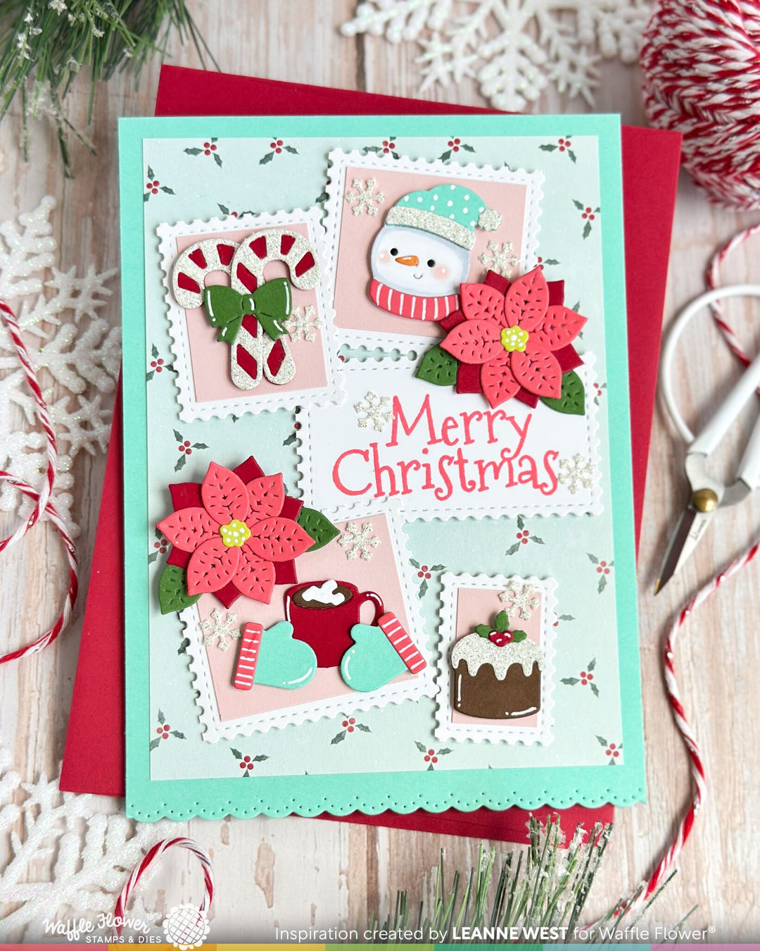Project made with the Waffle Flower Postage Collage Christmas Icons Die by Leanne