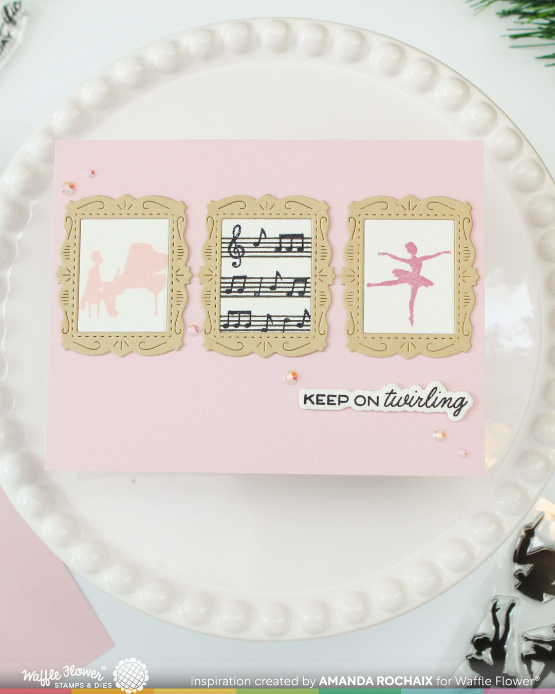 Project made with the Waffle Flower Postage Collage Ballerina Silhouettes Stamp Set by Amanda