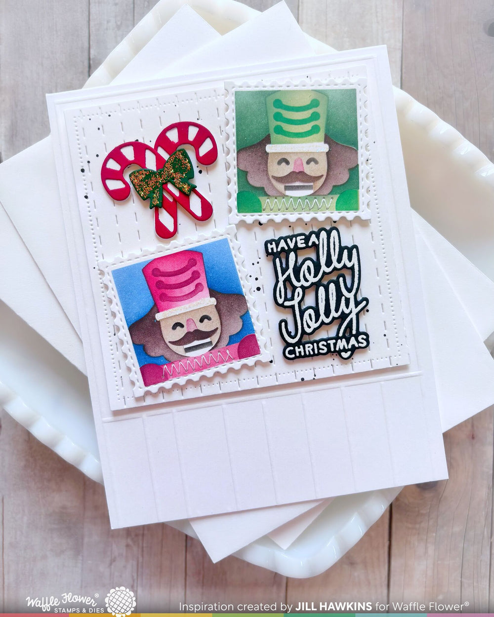 Project made with the Waffle Flower Square Postage Nutcracker Stencil by Jill