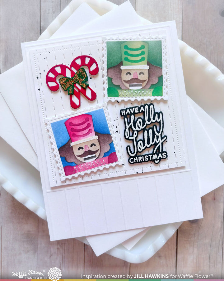 Project made with the Waffle Flower Square Postage Nutcracker Stencil by Jill