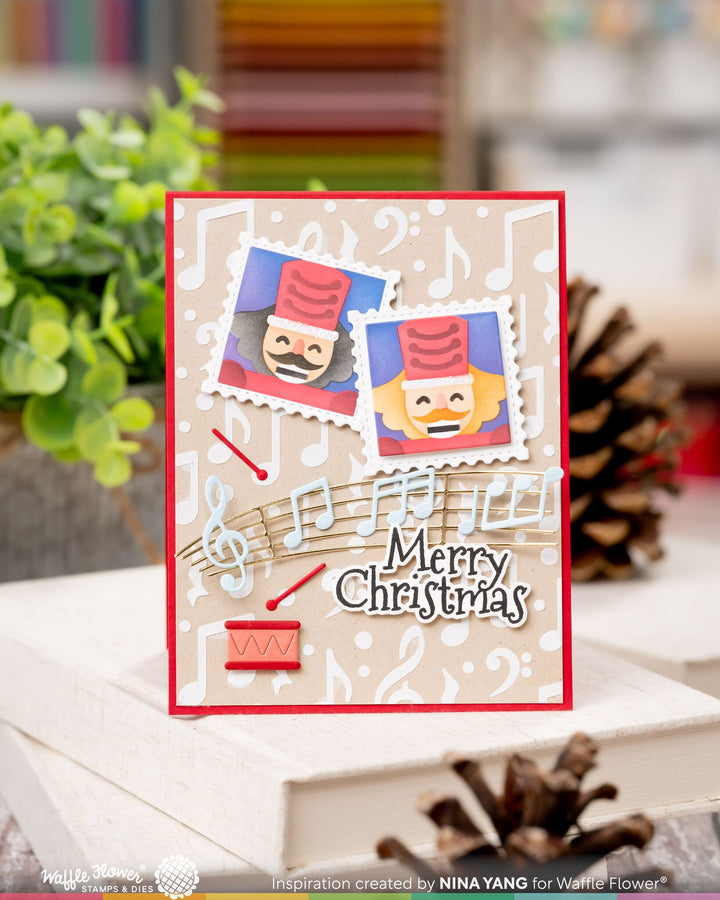 Project made with the Waffle Flower Square Postage Nutcracker Stencil by Nina