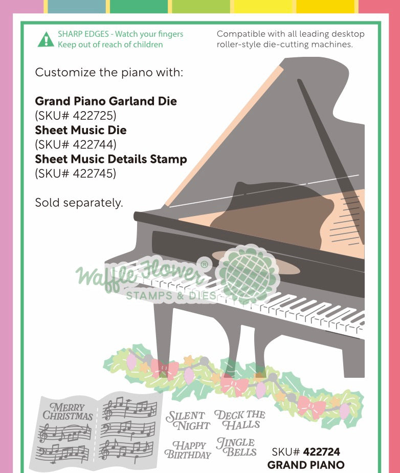 Waffle Flower Grand Piano Die pieces shown assembled and coloured in