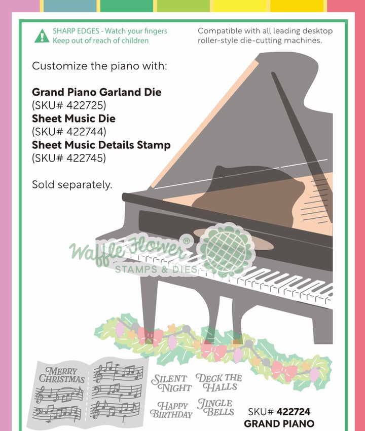Waffle Flower Grand Piano Die pieces shown assembled and coloured in