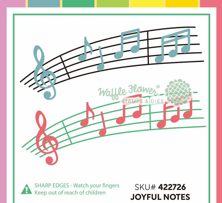 Waffle Flower Joyful Notes Die pieces shown assembled and coloured in
