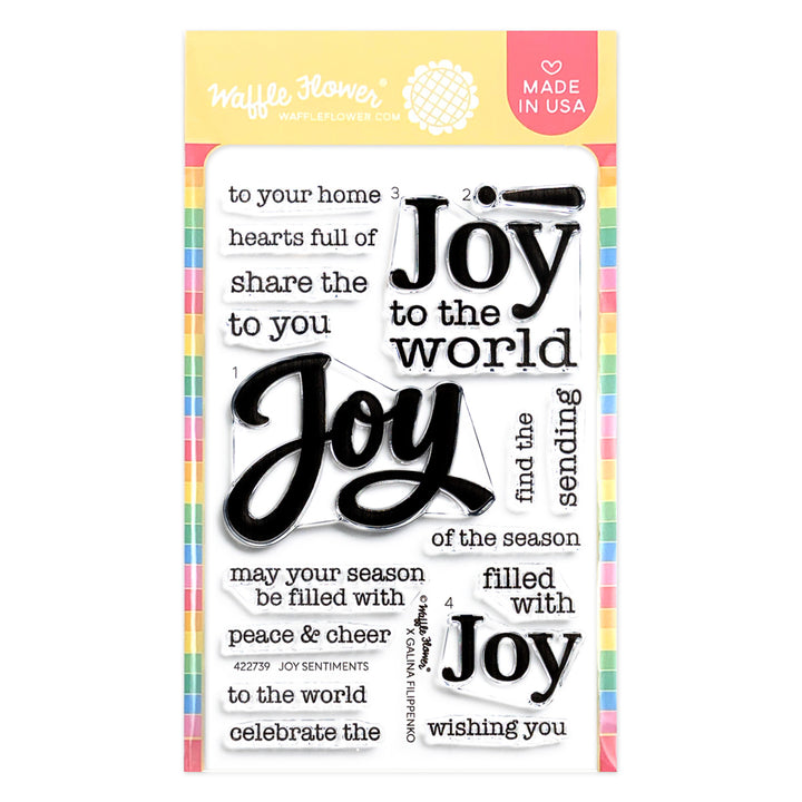 Waffle Flower Joy Sentiments Stamp Set in its packaging