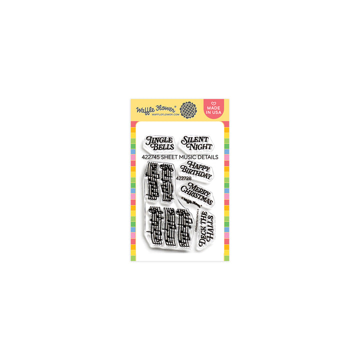 Waffle Flower Sheet Music Details Stamp Set in its packaging