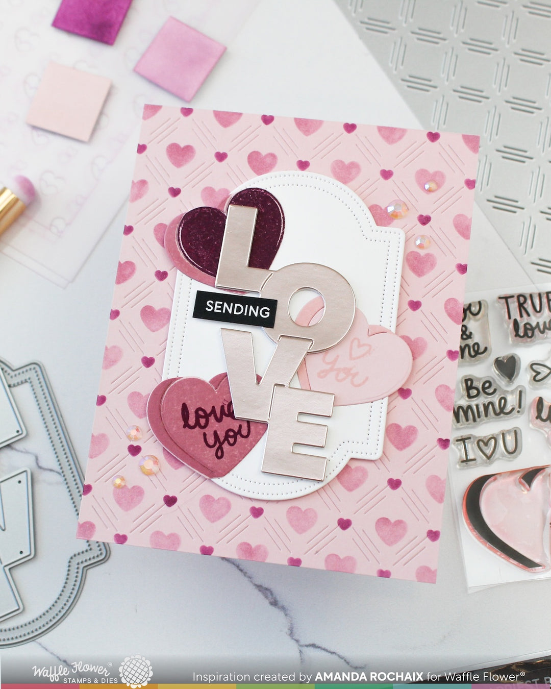 Waffle Flower - Overlapping Vertical Love Word Die