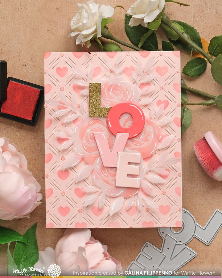 Waffle Flower - Dashed Lattice Hearts Stencil