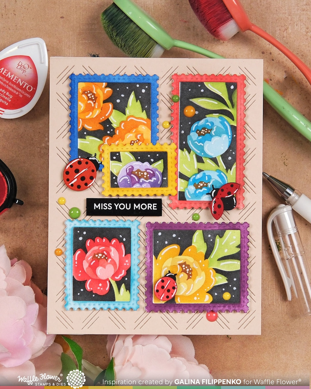 Waffle Flower - Postage Collage Peony Stencil