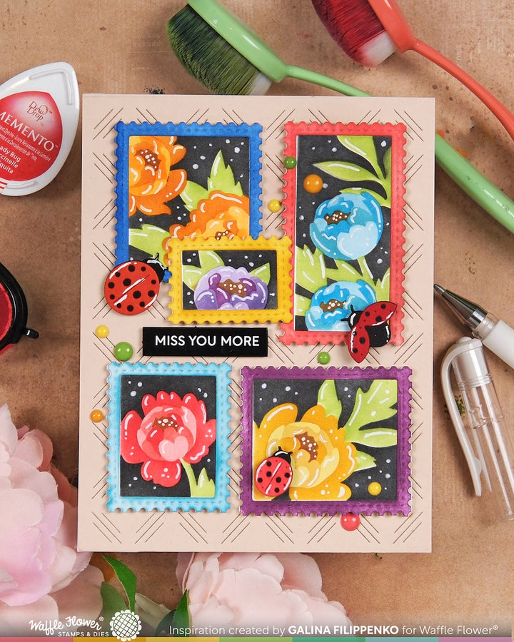 Waffle Flower - Postage Collage Peony Stencil