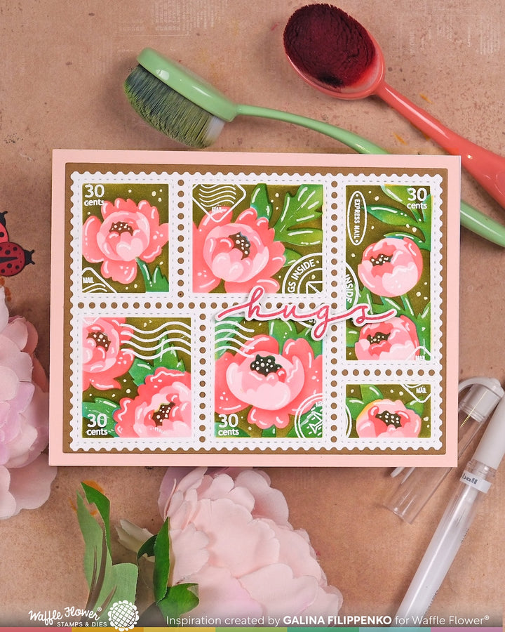 Waffle Flower - Postage Collage Peony Stencil
