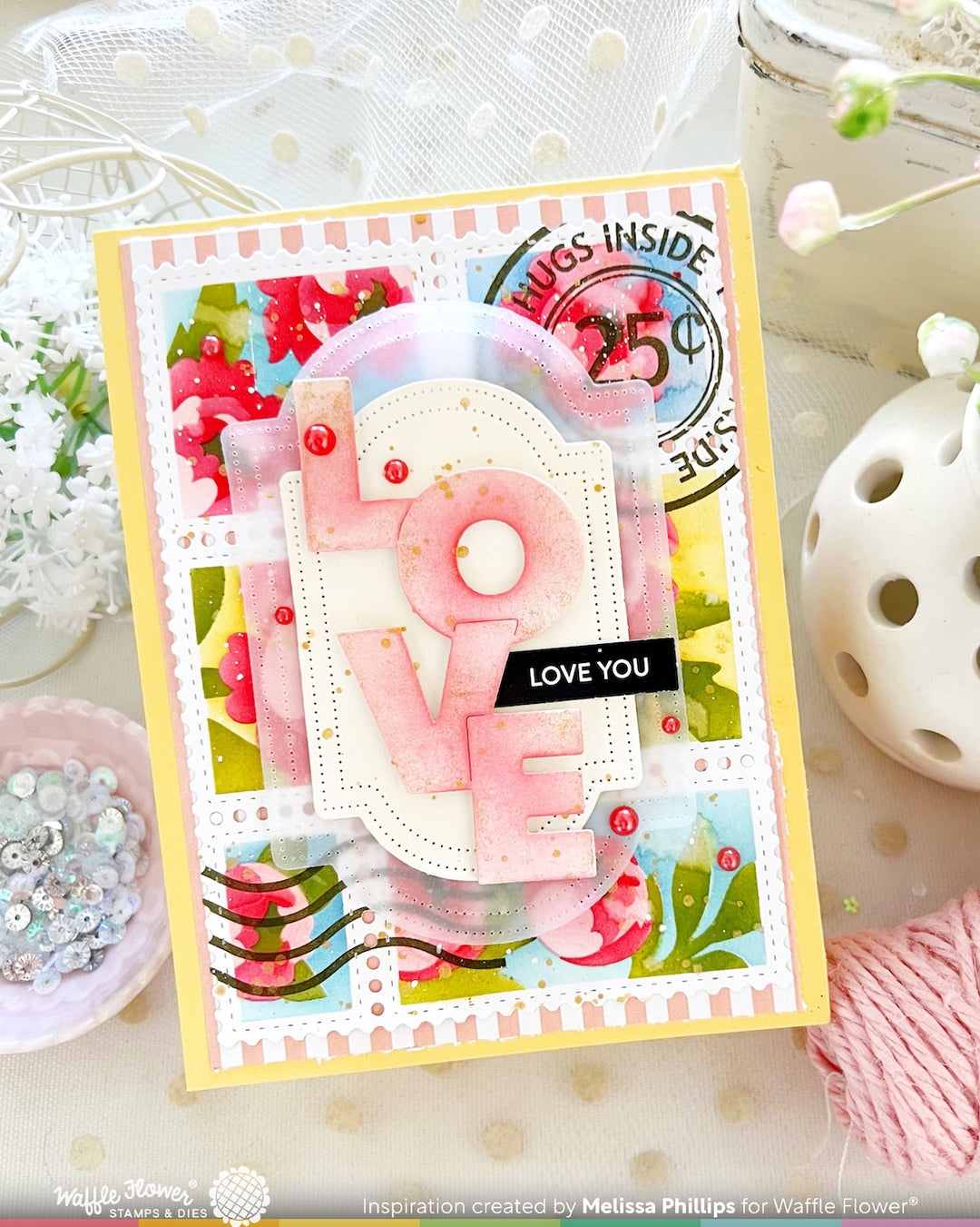 Waffle Flower - Postage Collage Peony Stencil