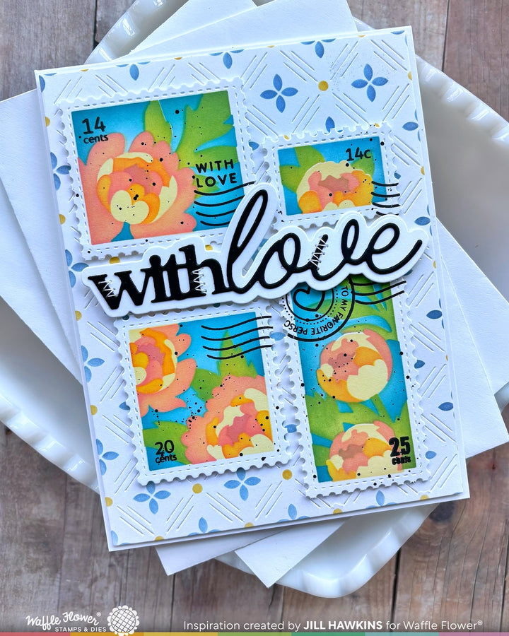 Waffle Flower - Postage Collage Peony Stencil