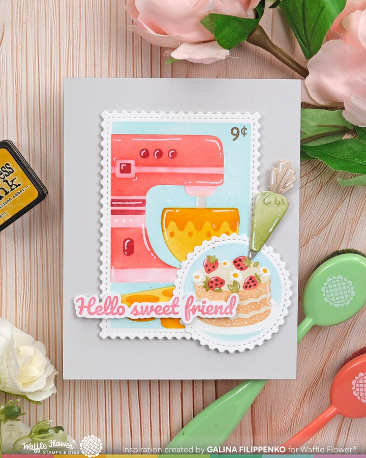 Waffle Flower - Nesting Postage Collage Baking Fun Stencil