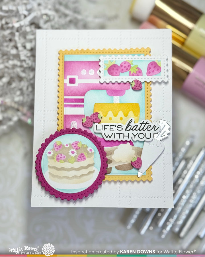 Waffle Flower - Nesting Postage Collage Baking Fun Stencil