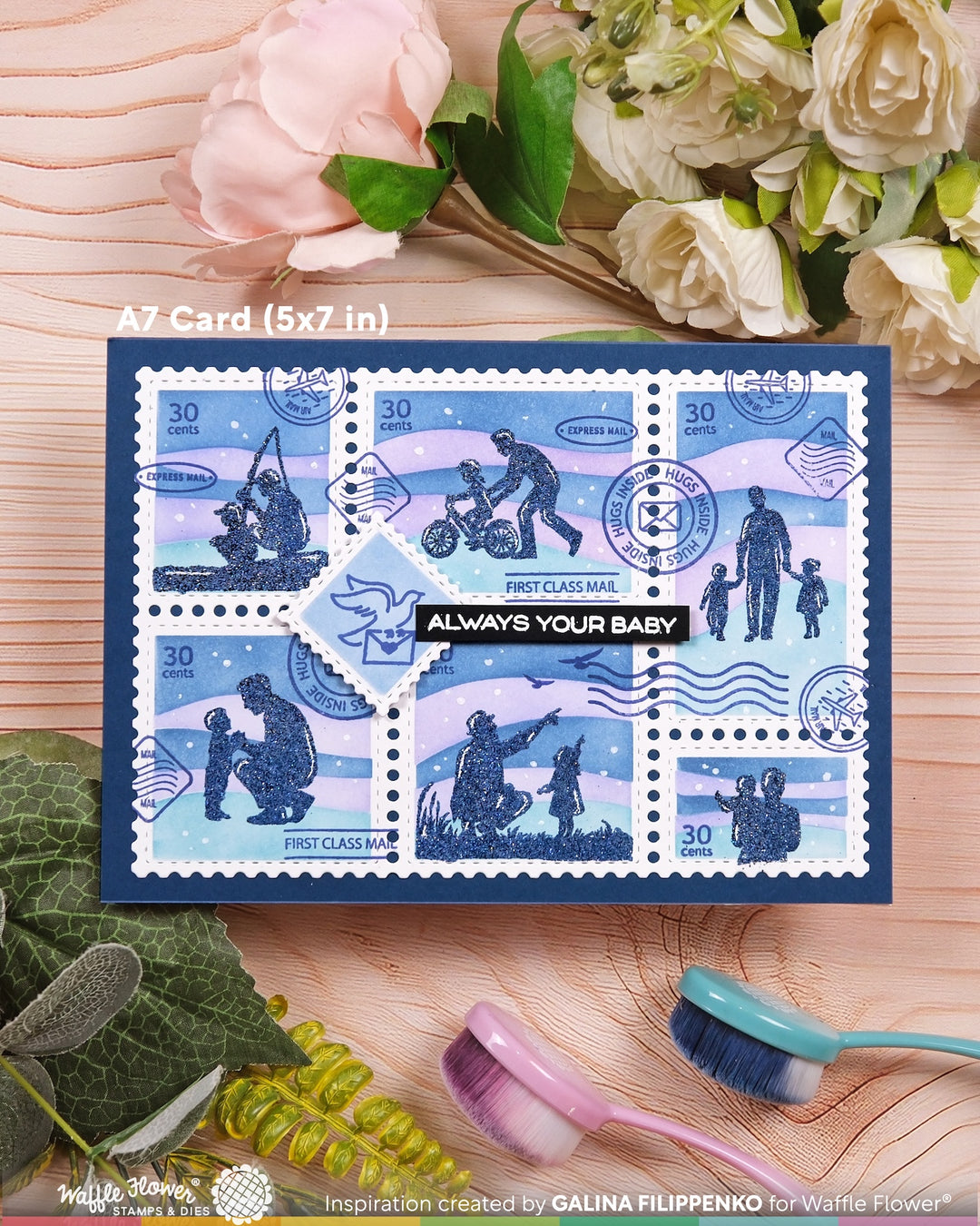 Waffle Flower - Postage Collage A7 Wavy Lines Stencil