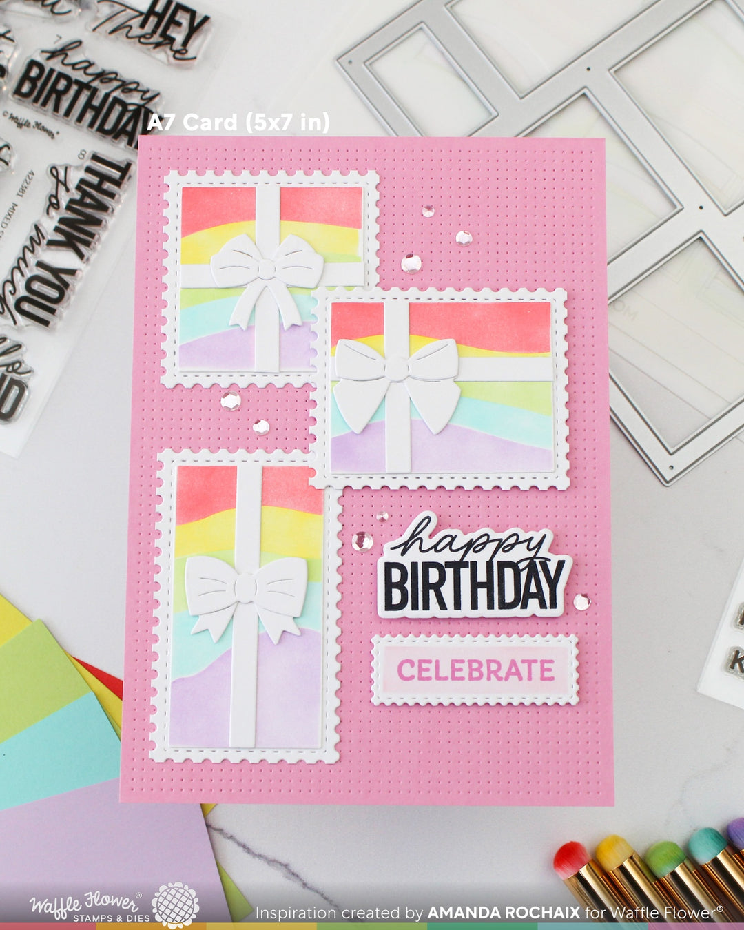 Waffle Flower - Postage Collage A7 Wavy Lines Stencil