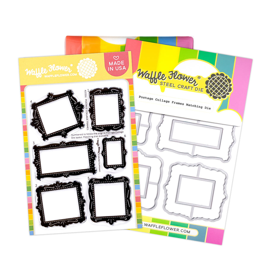 Waffle Flower craft die set with frame designs on a white background