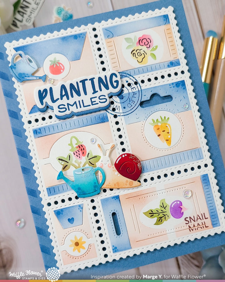 Waffle Flower - Postage Collage Seeds Stencil