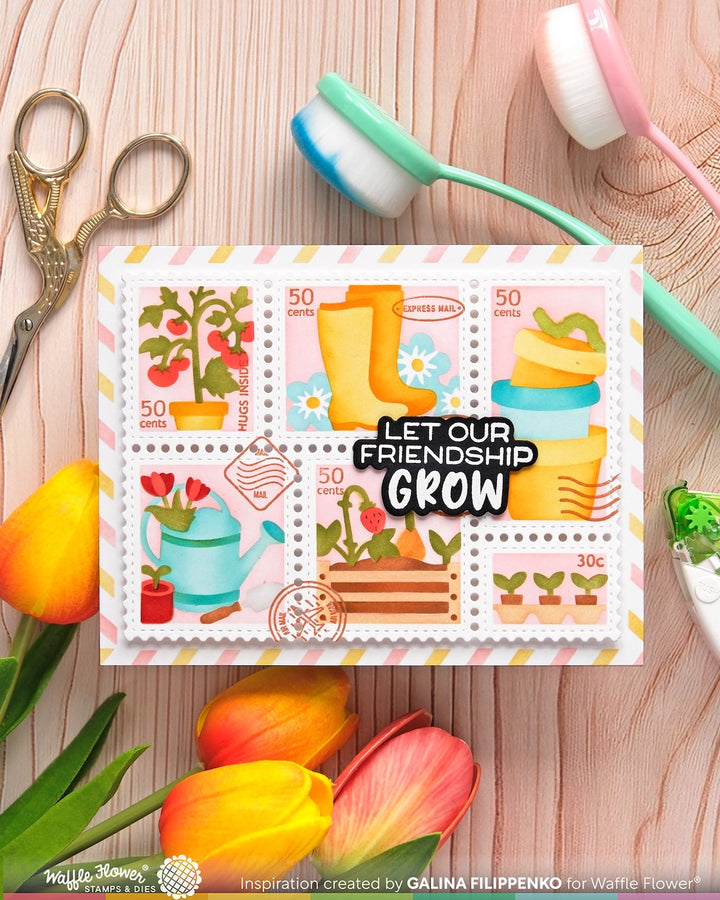 Waffle Flower - Postage Collage Gardening Stencil