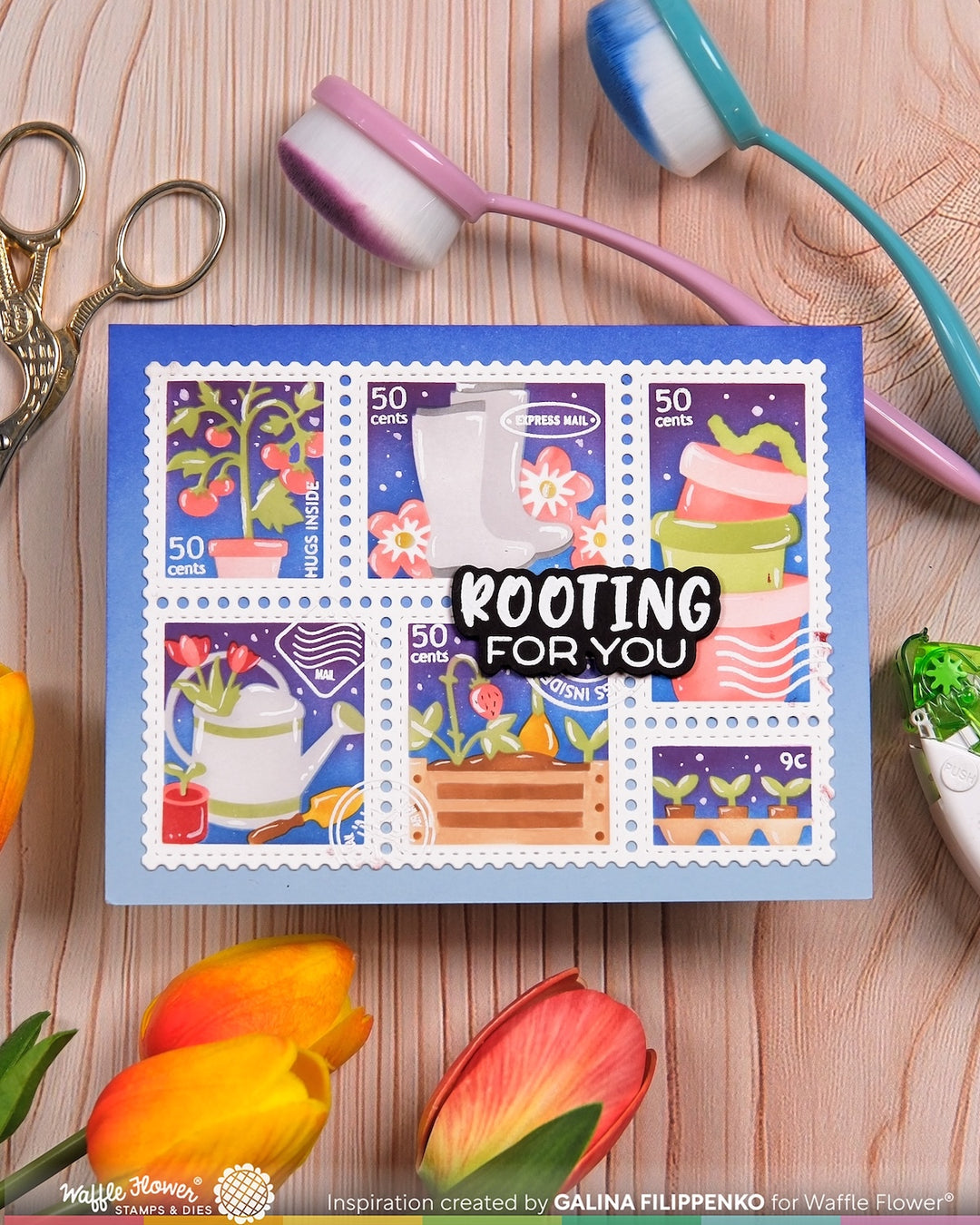 Waffle Flower - Postage Collage Gardening Stencil