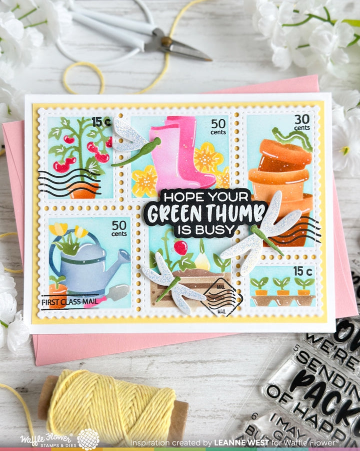 Waffle Flower - Postage Collage Gardening Stencil