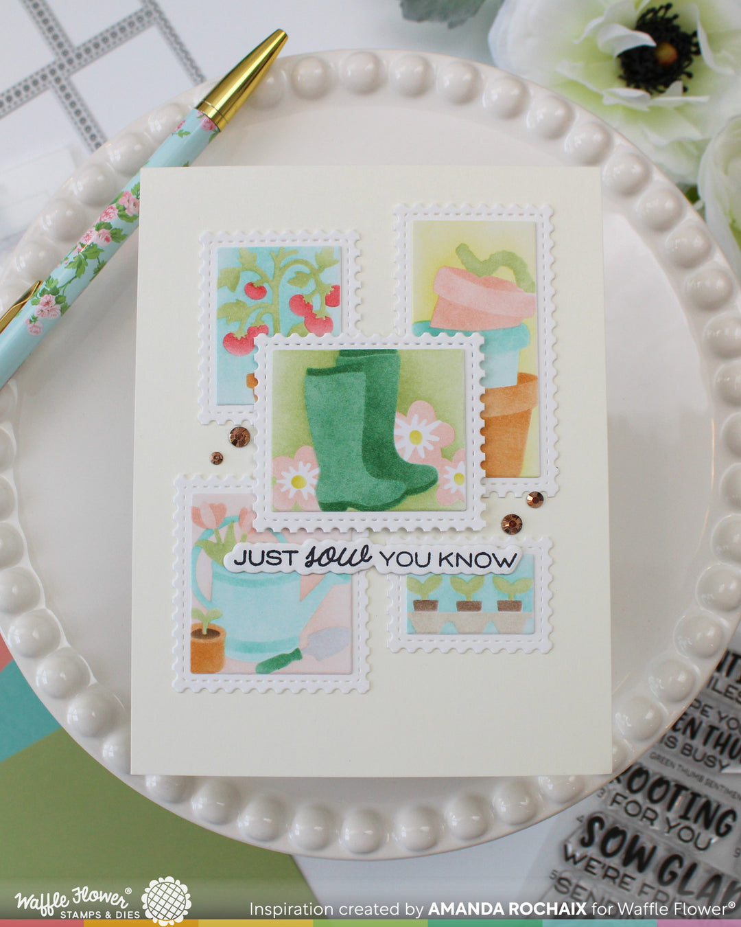 Waffle Flower - Postage Collage Gardening Stencil