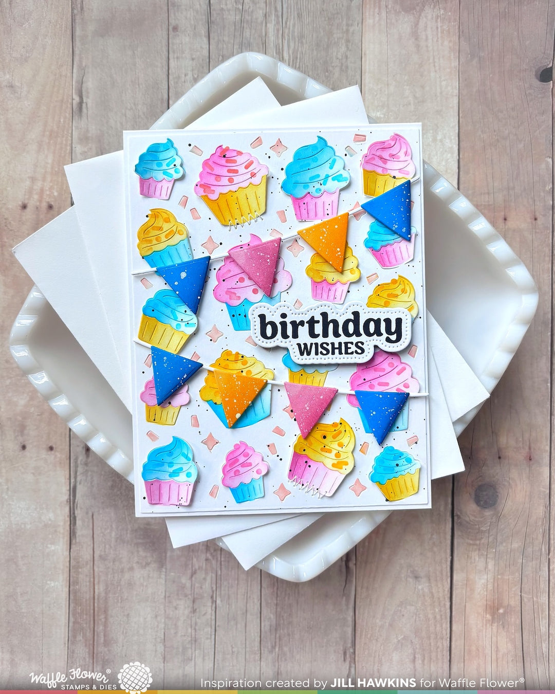 Waffle Flower - Cupcake Background Coloring Stencil