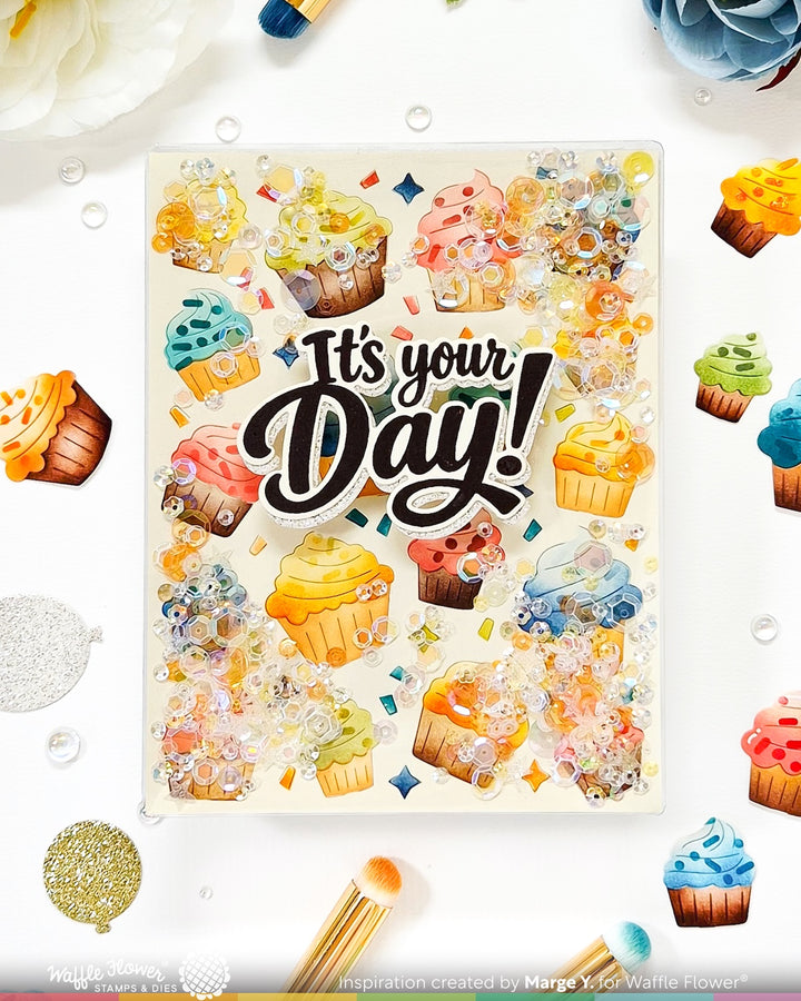 Waffle Flower - Cupcake Background Coloring Stencil
