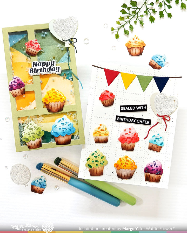Waffle Flower - Cupcake Background Coloring Stencil