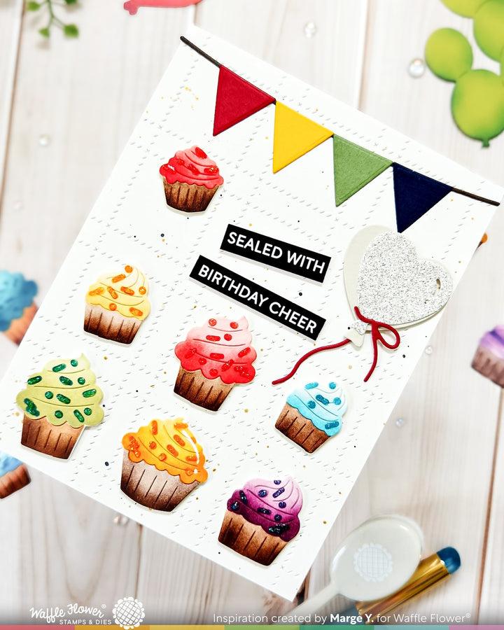 Waffle Flower - Cupcake Background Coloring Stencil