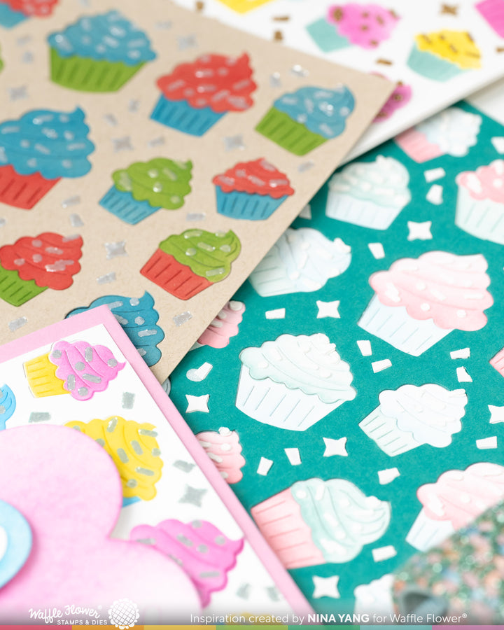 Waffle Flower - Cupcake Background Coloring Stencil