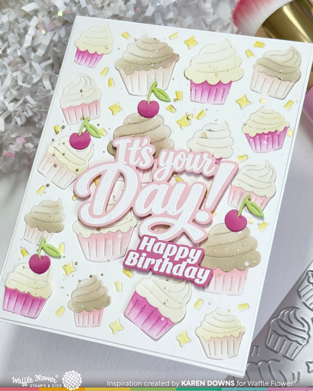 Waffle Flower - Cupcake Background Coloring Stencil