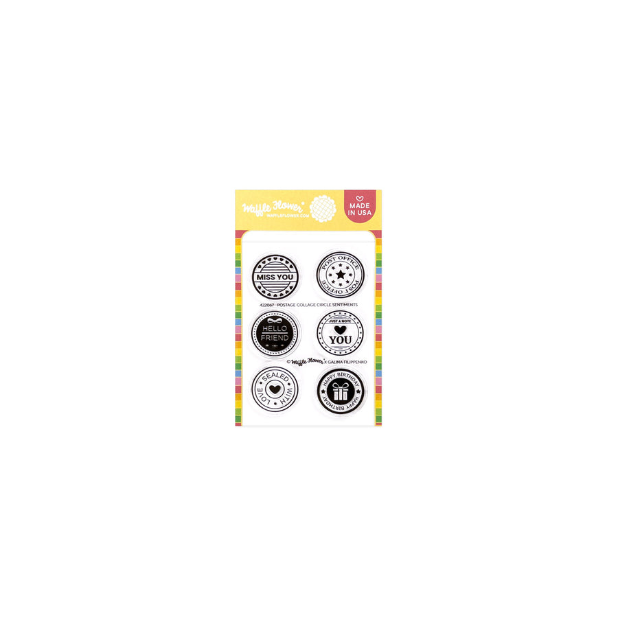  Waffle Flower - Quilted Hugs Release 2025  - Postage Collage Circle Sentiments Stamp Set  422067