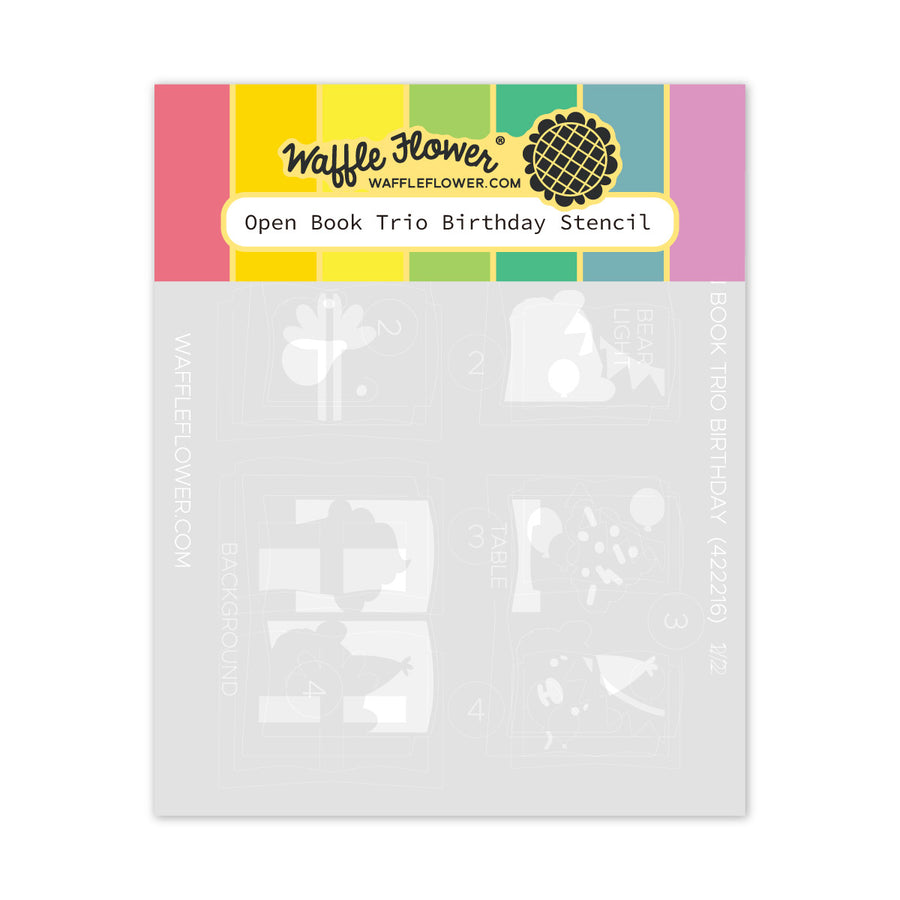 Waffle Flower - Open Book Trio Birthday Stencil