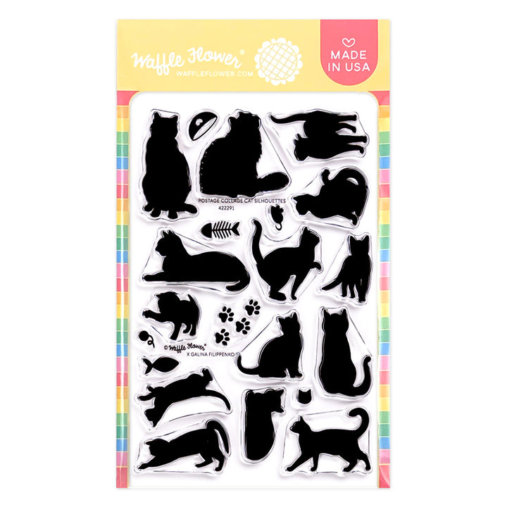 waffle flower postage collage cat silhouettes stamp set 422291