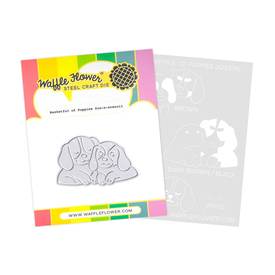waffle flower basketful of puppies die n stencil 422376