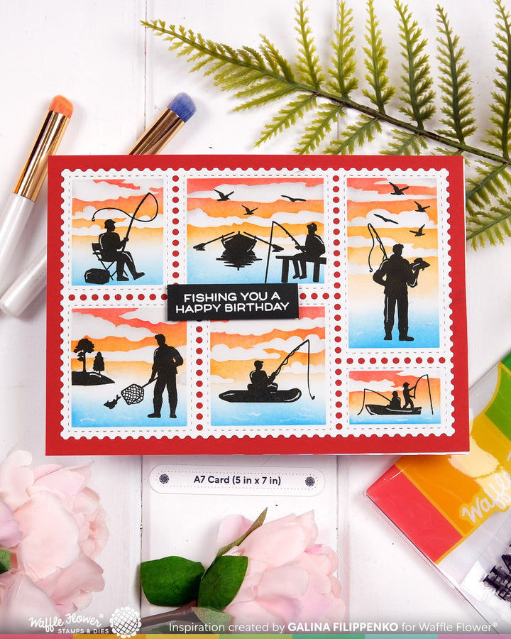 Waffle Flower - Postage Collage Fishing Silhouettes Stamp Set
