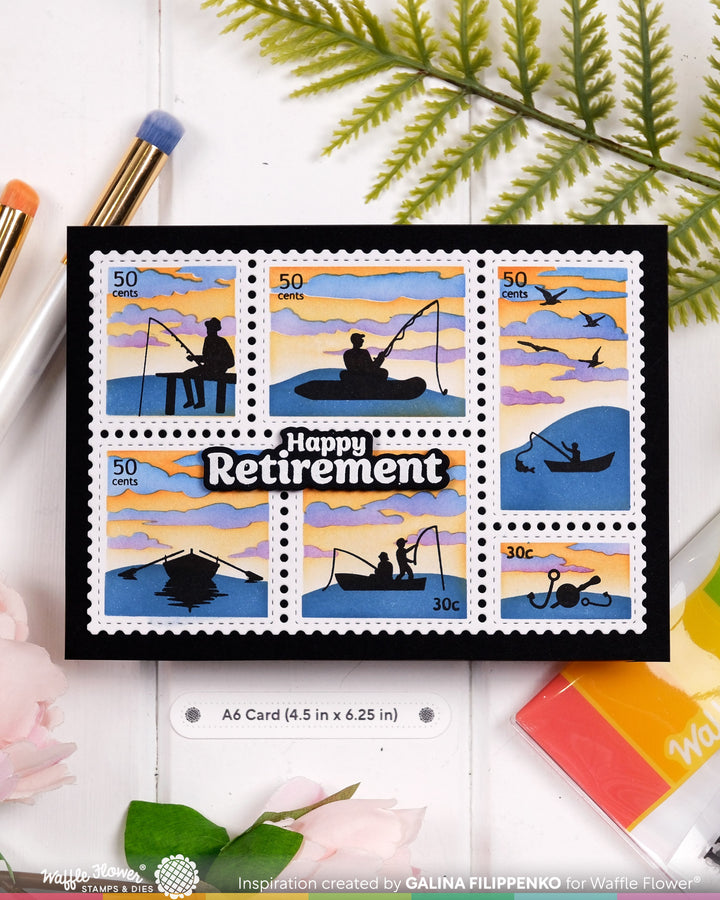 Waffle Flower - Postage Collage Fishing Silhouettes Stamp Set