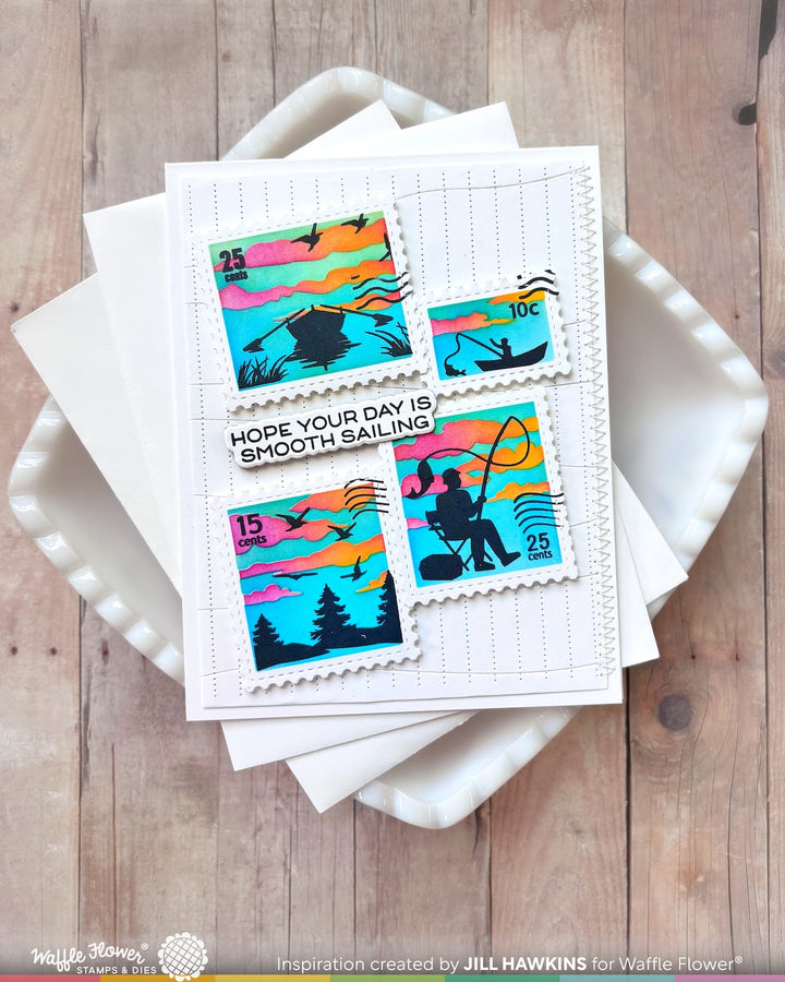 Waffle Flower - Postage Collage Fishing Silhouettes Stamp Set