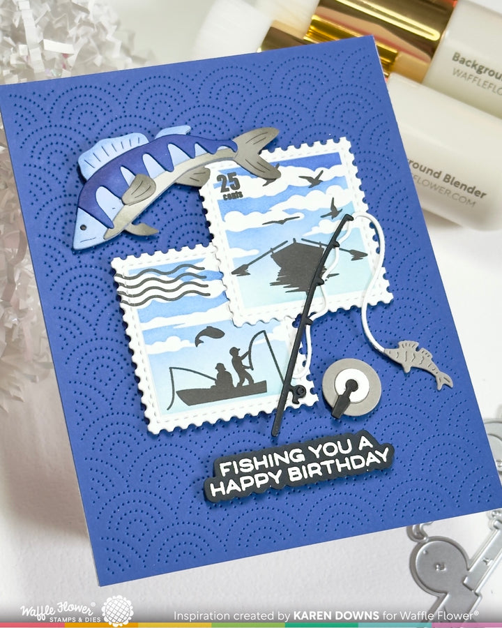 Waffle Flower - Postage Collage Fishing Silhouettes Stamp Set