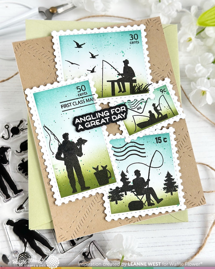 Waffle Flower - Postage Collage Fishing Silhouettes Stamp Set
